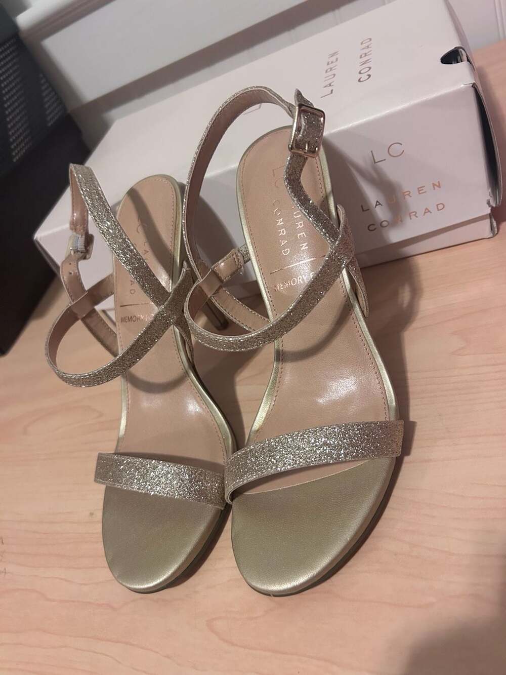 Lc Lauren Conrad Hazelnuts Gold Glitter Stiletto Heels Size 8 View 3
